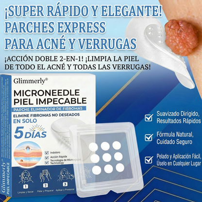 👩‍⚕️ Glimmerly® Parche 2 en 1 de microagujas e hidrocoloide | Eliminador de lunares en relieve, acné, verrugas planas y acrocordones | Mejora arrugas, cicatrices e imperfecciones | Parches invisibles para granos (rostro y cuerpo) | 144 unidades