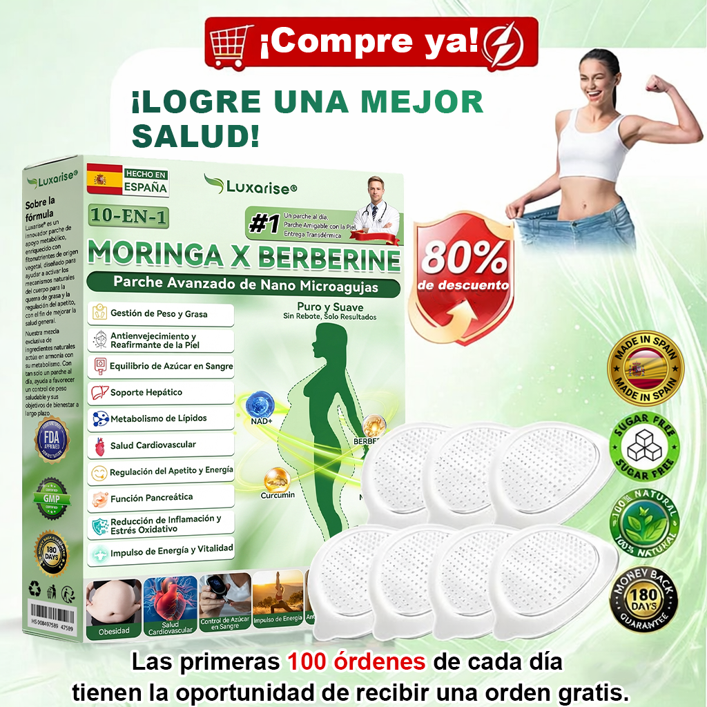 𝑳𝒖𝒙𝒂𝒓𝒊𝒔𝒆®  🌵 Moringa & Berberina 10 en 1 Parche Avanzado de Microagujas Nano (Uso diario, cambios visibles en 7 días) 👩‍⚕️ Obesidad, Diabetes, Apnea del Sueño y Problemas Articulares